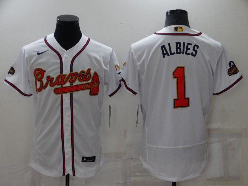 Men Atlanta Braves #1 Albies White Gold Elite Nike 2022 MLB Jersey->atlanta braves->MLB Jersey